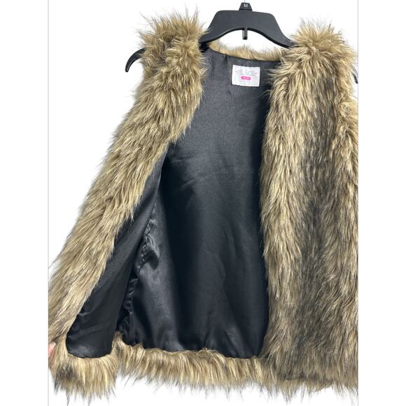 Faux Fur Dark Blond Open Front Shaggy Winter Vest Jacket Junior Size XL - Picture 2 of 6